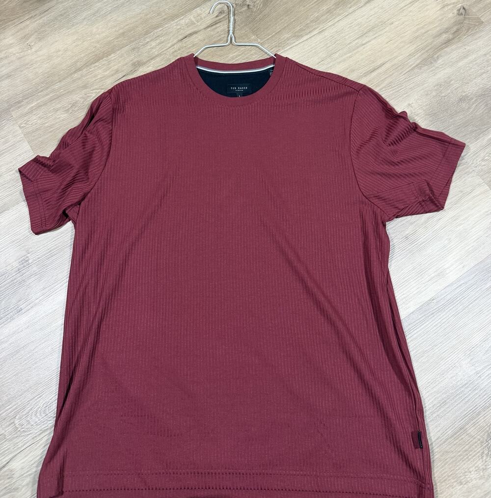 Ted Baker London Ribbed Crew Neck T-Shirt Mens L Red Short Sleeve Cotton Blend
